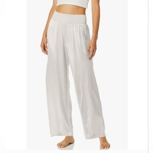 PJ Harlow Lola Satin Lounge Pants Pearl White Medium